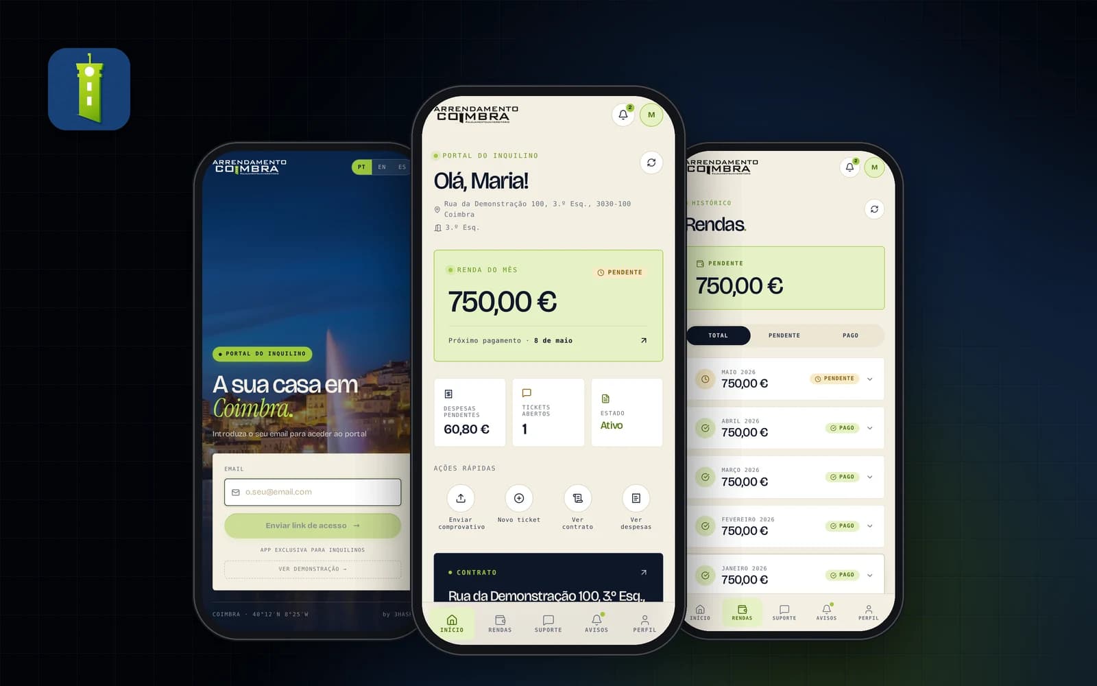 Projeto Arrendamento Coimbra — Apps iOS & Android, feito pela 3HASH