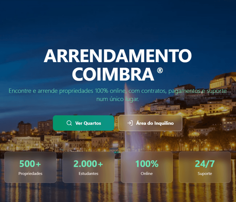 Projeto Arrendamento Coimbra — CRM, feito pela 3HASH