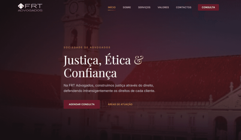 Projeto FRT Advogados — Rebranding 2026, feito pela 3HASH