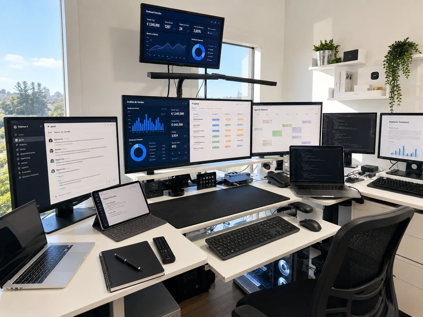 Workstation 3HASH com monitorização em tempo real da infraestrutura de IA local e dashboards operacionais