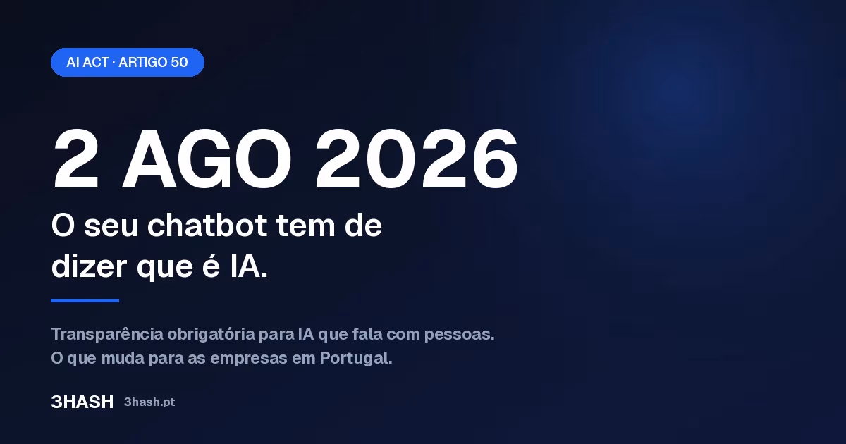 AI Act artigo 50 — obrigações de transparência para chatbots e conteúdo gerado por IA a partir de 2 de agosto de 2026